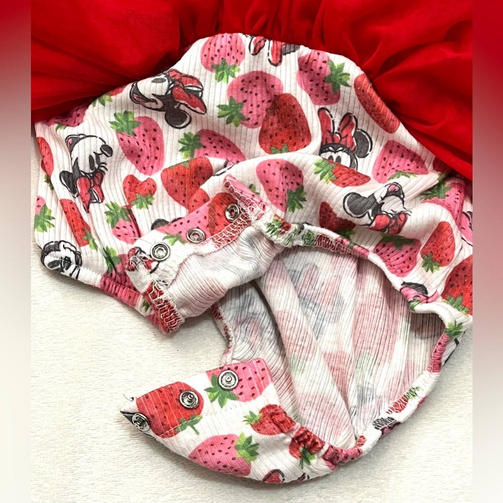Disney Baby Minnie Mouse White & Pink Knit Fabric Outfit w Red Tulle Skirt Dress - Picture 13 of 13